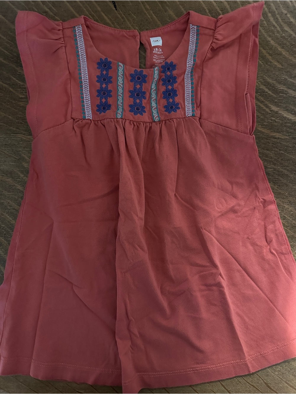 Tea Collection Mauve Pink Embroidered Flutter Sleeve Top